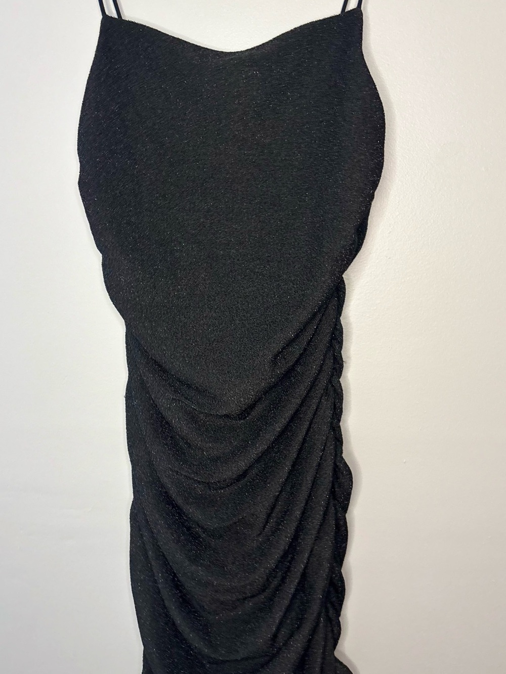 SHEIN Black Shimmery Ruched Mini Slip Dress